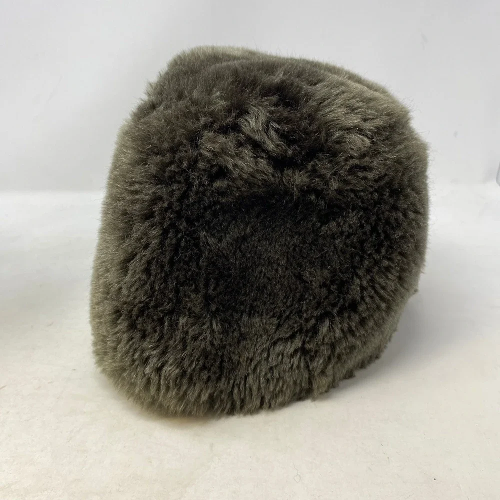 Vintage Union Made Faux Fur Pillbox Hat Olive Green Russian Cossack Style Winter